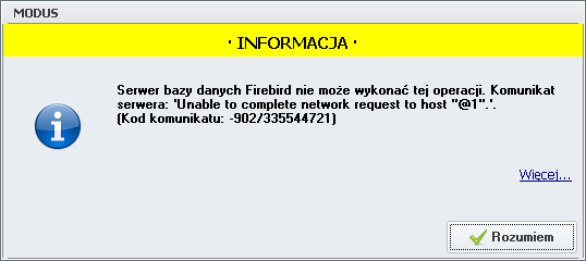 Ekran: Ekran: Komunikat -902 Unable to complete network request to host "@1".'.  