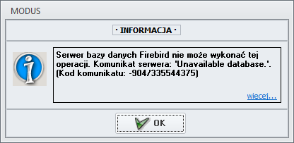 Ekran: Kod komunikatu: -904/335544375  