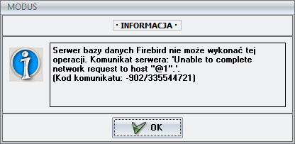 Ekran: Ekran: Komunikat -902 Unable to complete network request to host "@1".'.  