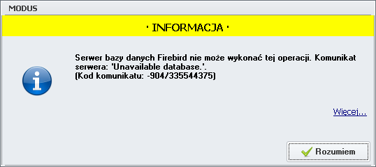 Ekran: Kod komunikatu: -904/335544375  