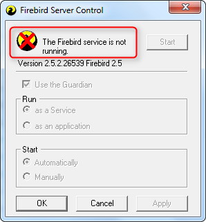 Ekran: Firebird Serwer Manager  