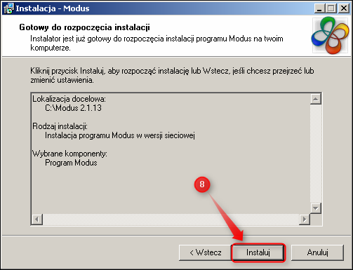 Ekran: Instalacja Modusa