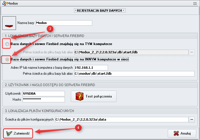 Ekran: Konfiguracja połączenia z bazą danych