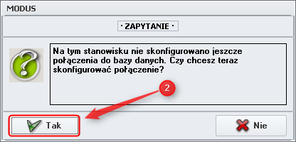 Ekran: Nie skonfigurowane połączenie z bazą danych