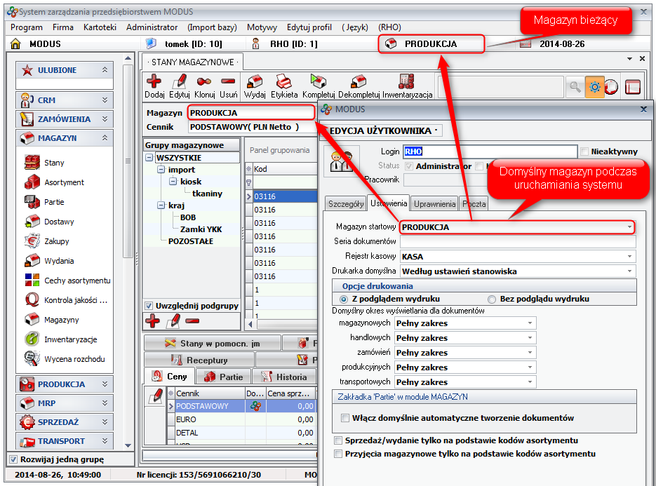 Ekran: Magazyn startowy