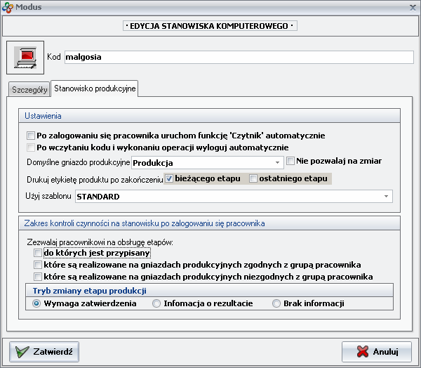 Zobacz zrzut ekranu Stanowiska produkcyjnego
