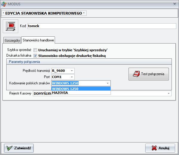 Konfiguracja stanowiska handlowego
