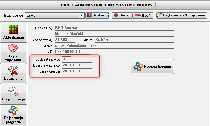 Liczba stanowisk przed wczytaniem nowej licencji Liczba stanowisk przed wczytaniem nowej licencji