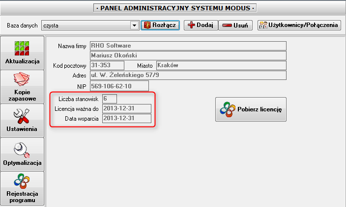 Liczba stanowisk po wczytaniu nowej licencji Liczba stanowisk po wczytaniu nowej licencji