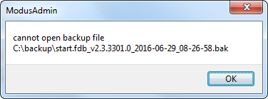 Ekran: Komunikat cannot open backup file
