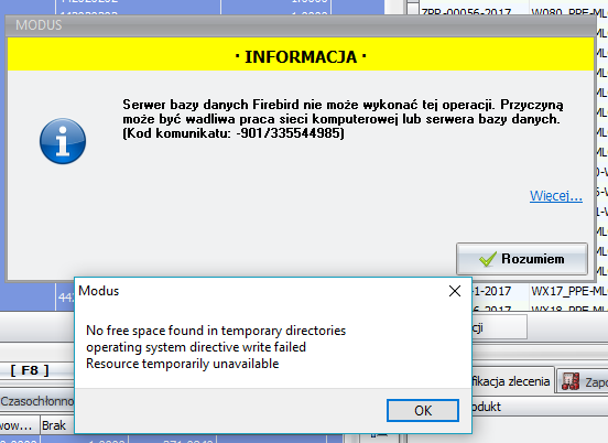 Ekran: Kod komunikatu: -901/335544985  