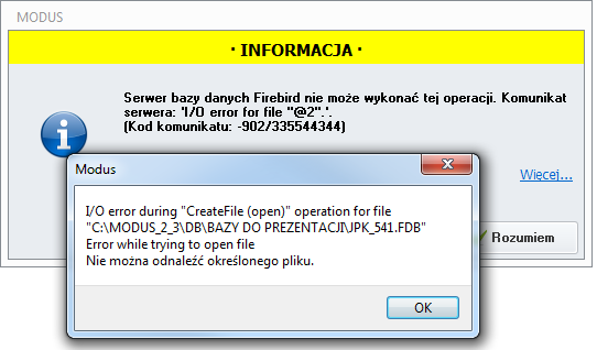 Ekran: Komunikat: I/O error for file "@2"  