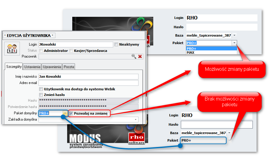 Ekran: Pakiet domyślny