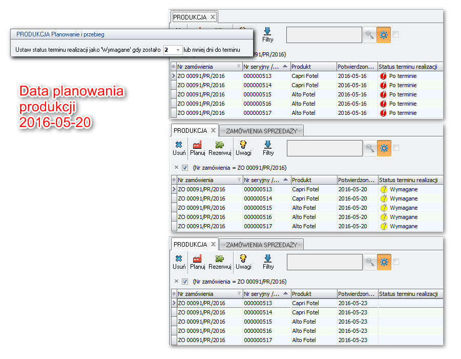 Ekran: Status terminu realizacji