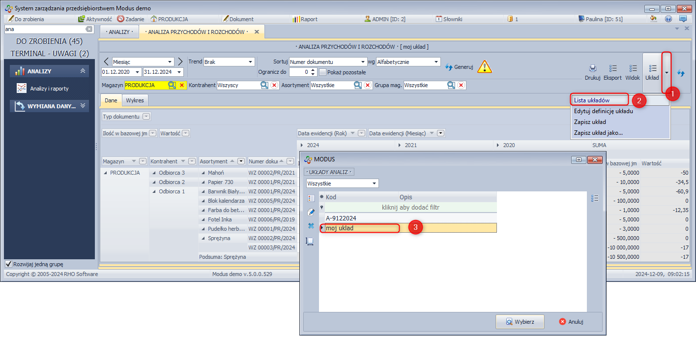 Wyświetlenie wybranego układu