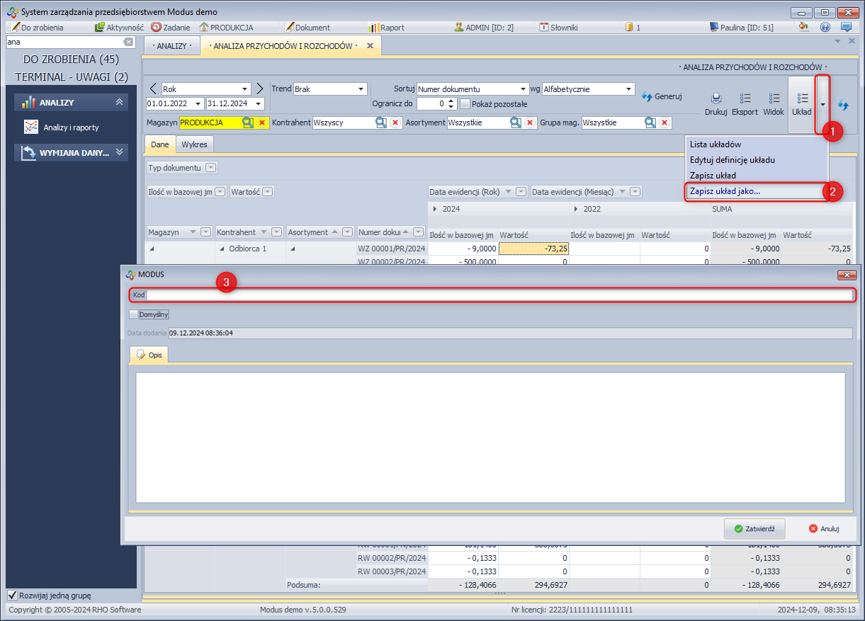 Zapisanie własnego układu