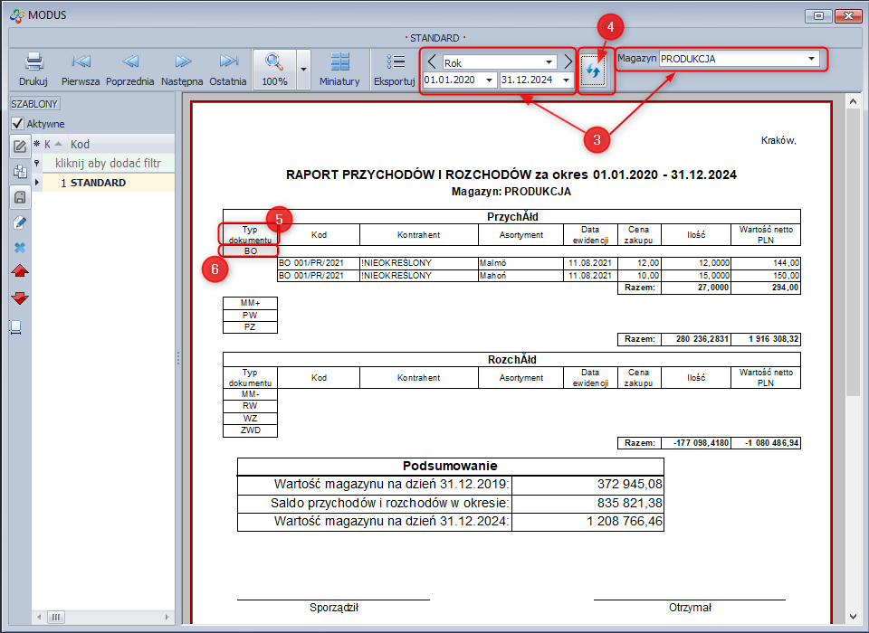 Raport przychodów i rozchodów 