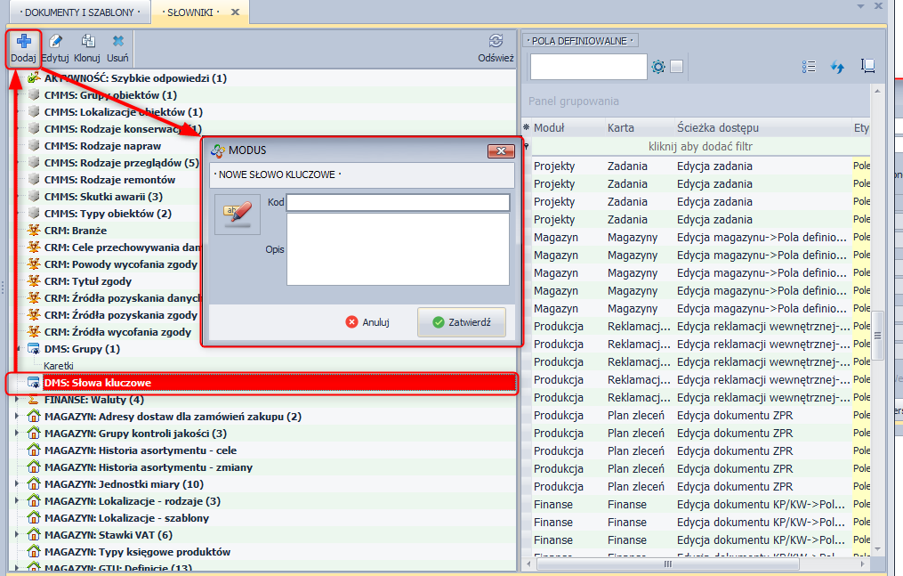 DMS - słowa kluczowe