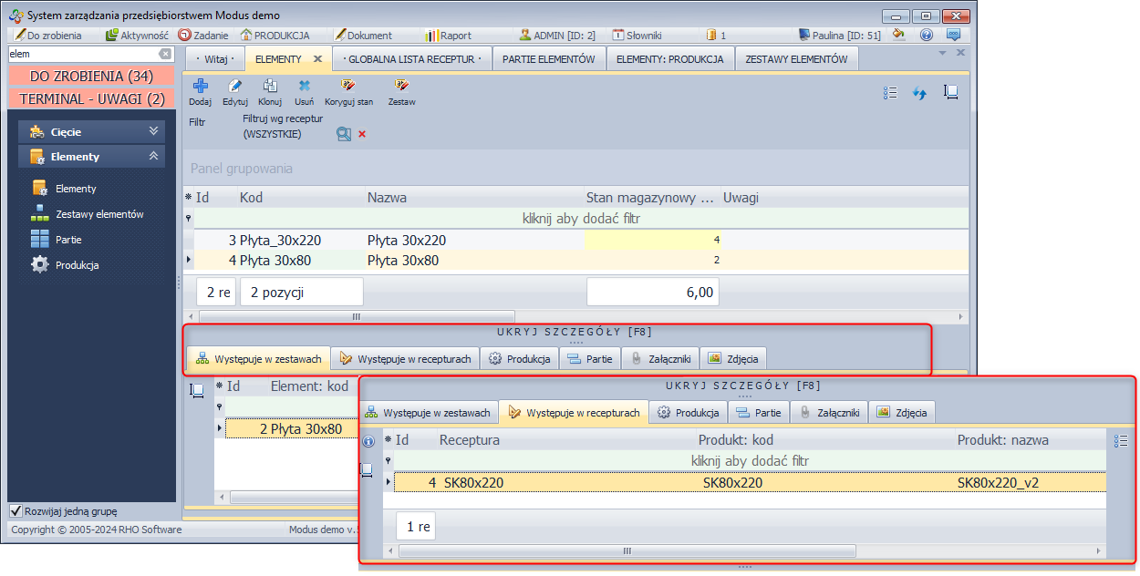 Elementy - panel szczegóły