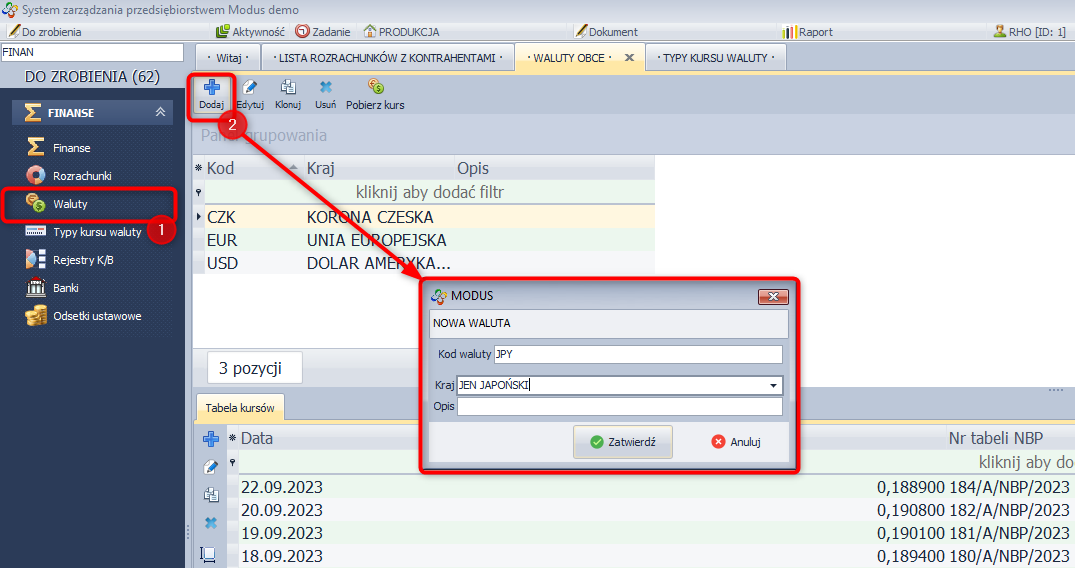 Definiowanie nowej waluty obcej