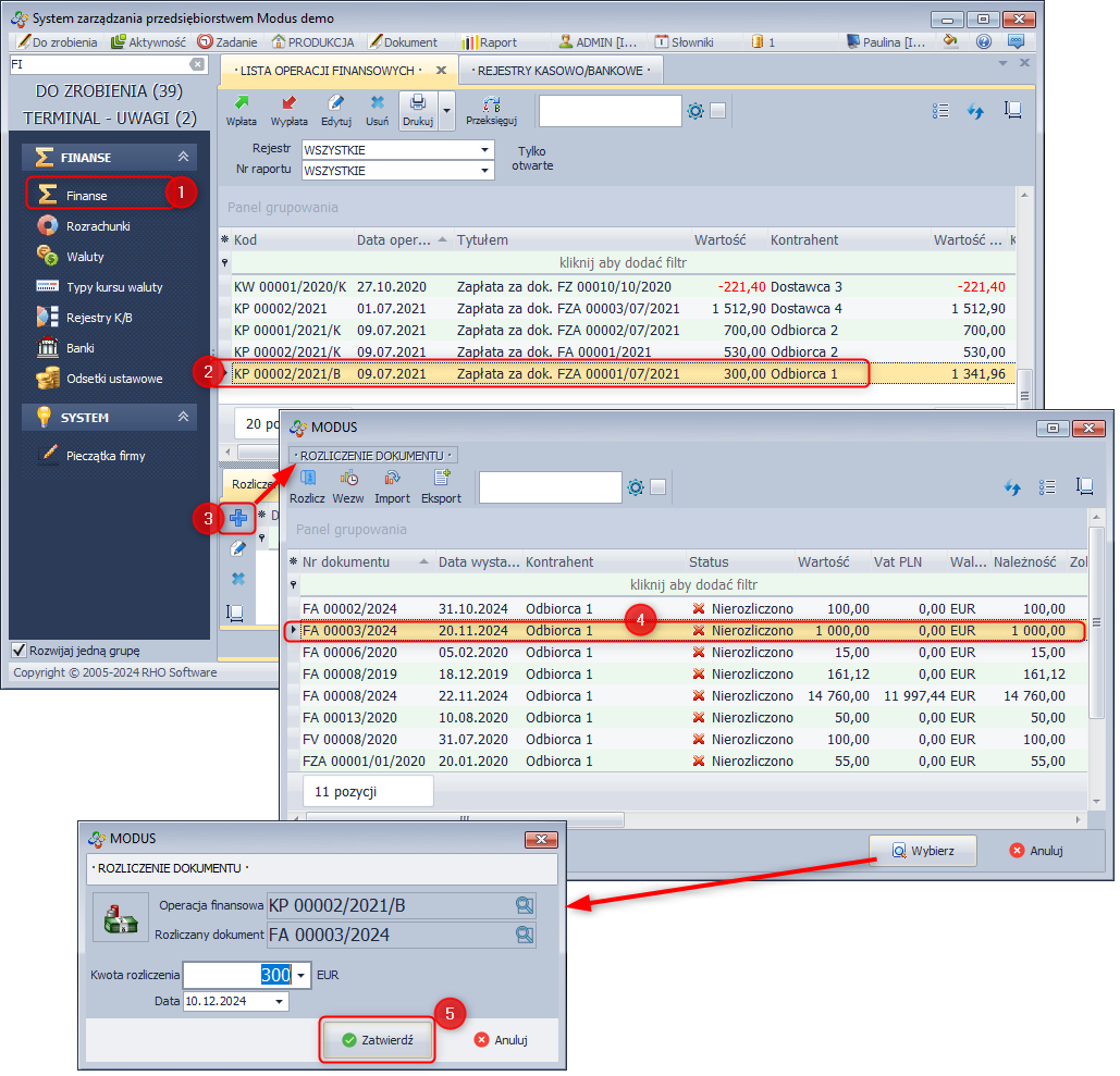 Rozliczenie dokument KP/KW