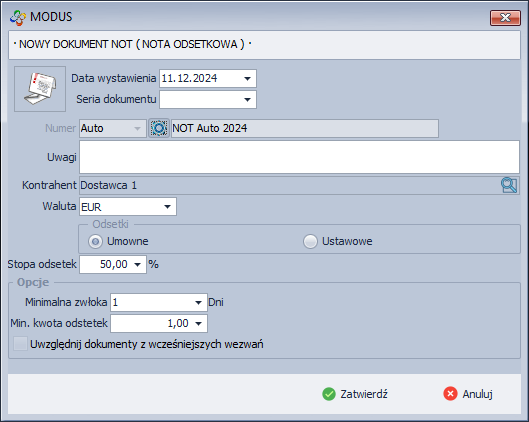 Nowy dokument noty odsetkowej
