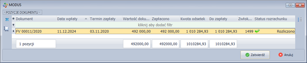 Rozrachunki dla których ma być utworzona nota odsetkowa