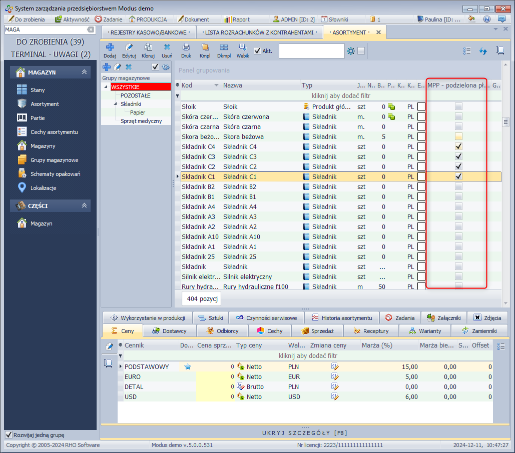 Nowa kolumna na liście asortymentu - MPP