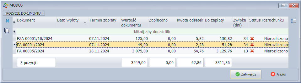 Rozrachunki dla których ma być utworzone ponaglenie