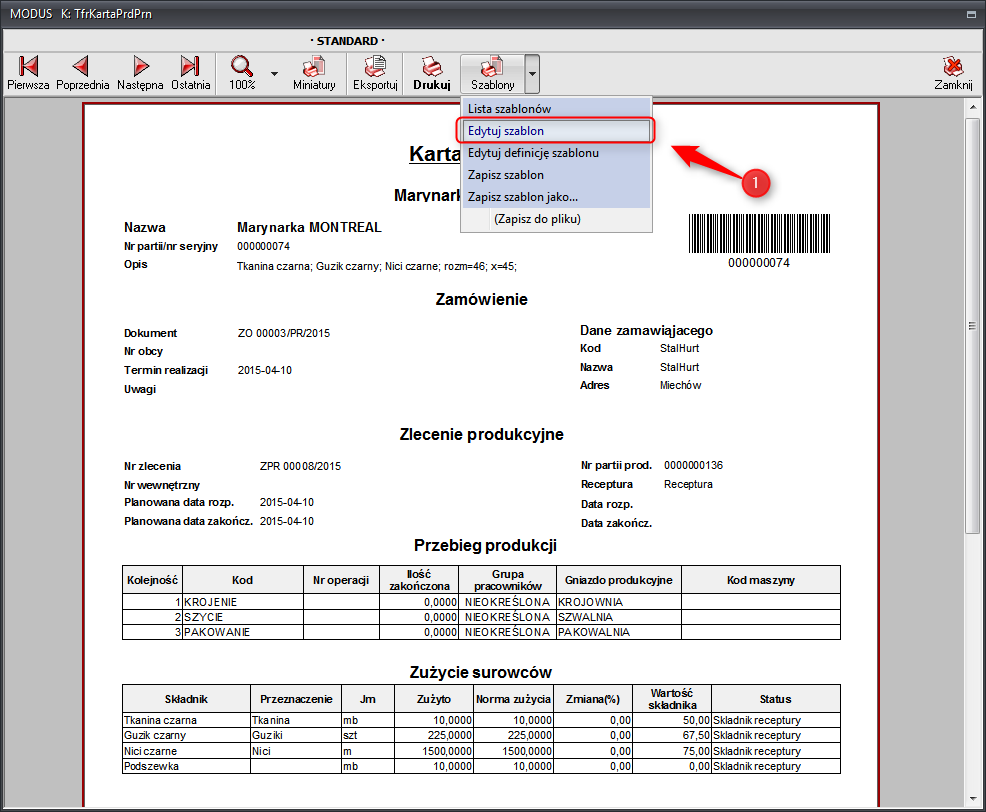 Ekran 1: Edycja karty produktu