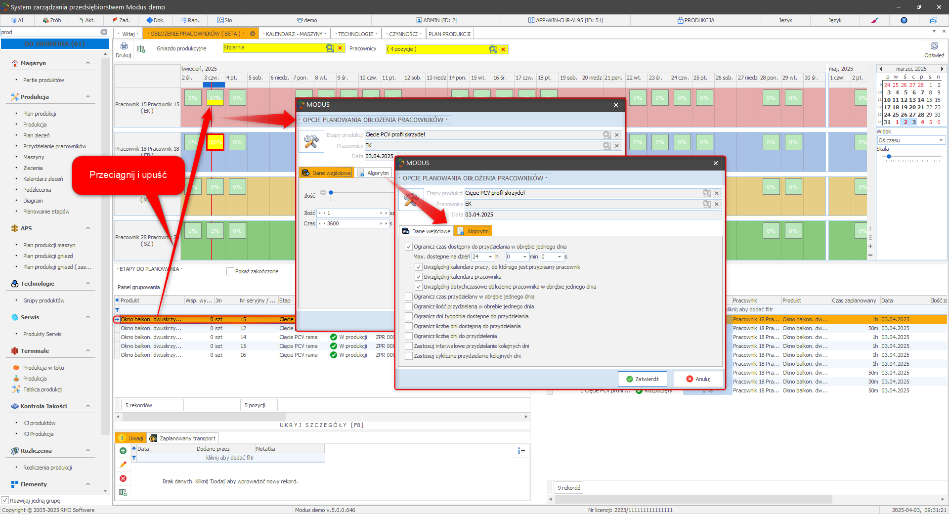 Przydzielanie etapów / obłożenie pracownika