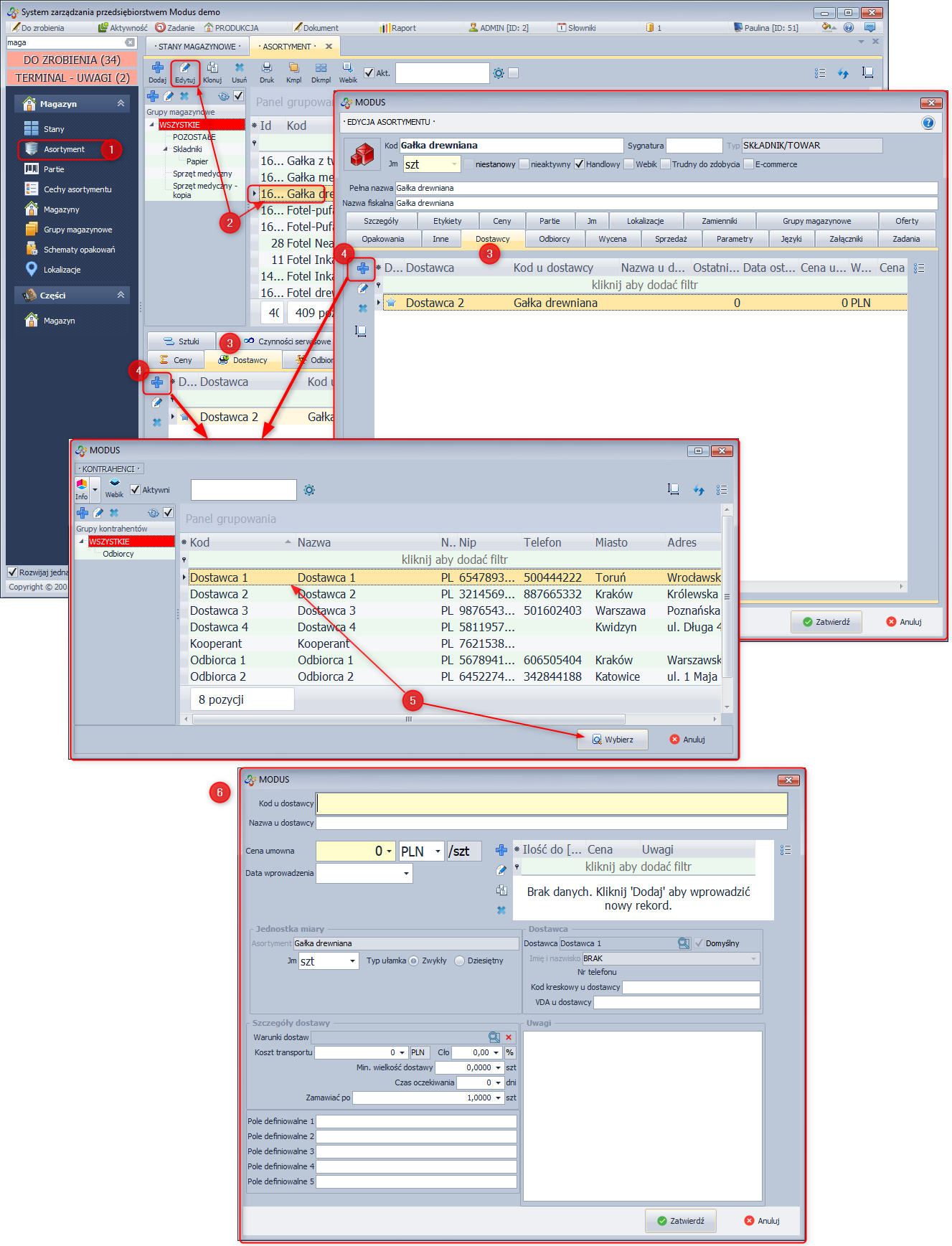  Przypisywanie dostawcy asortymentu