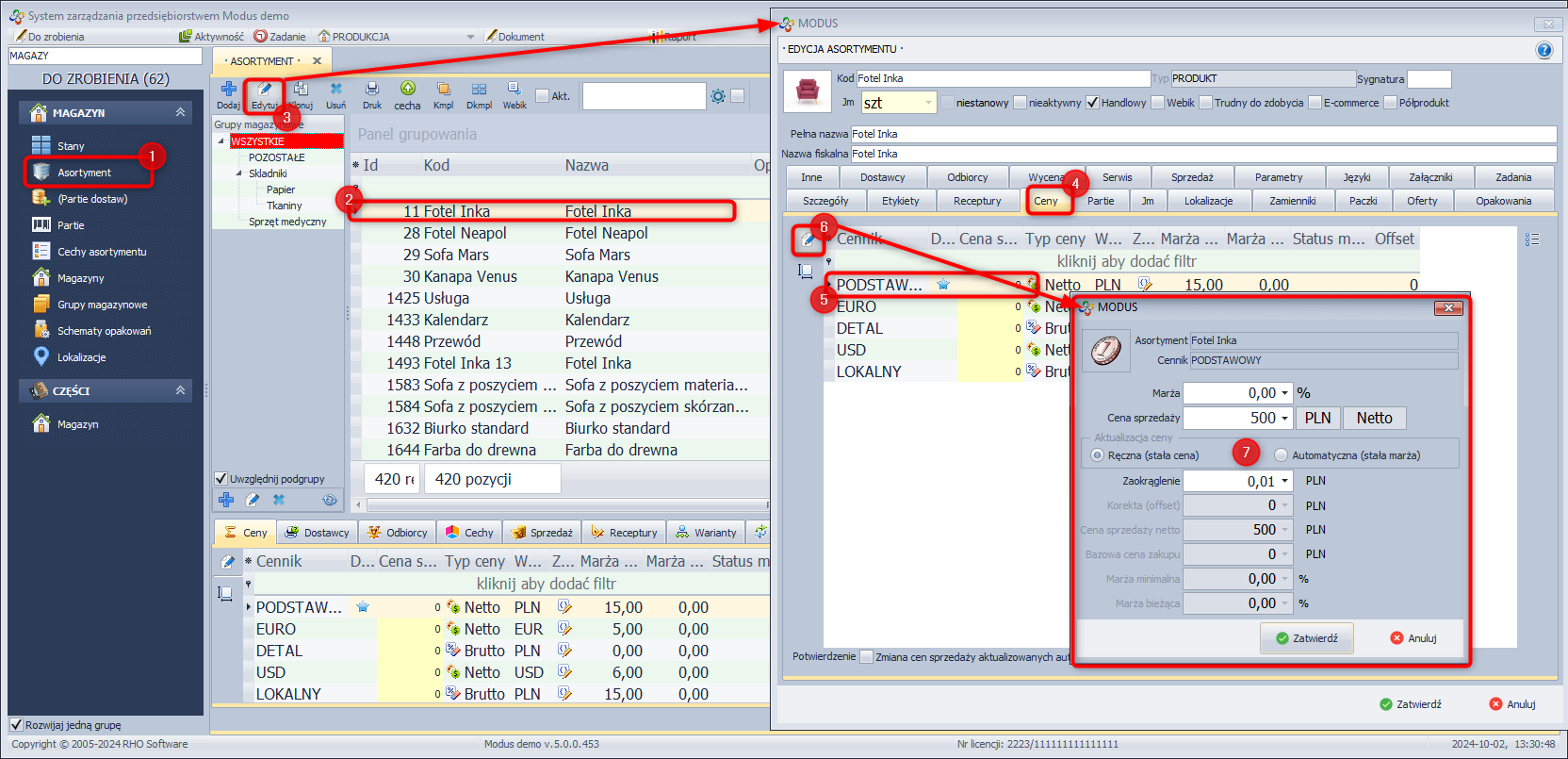 Określanie ceny sprzedaży asortymentu (II sposób)