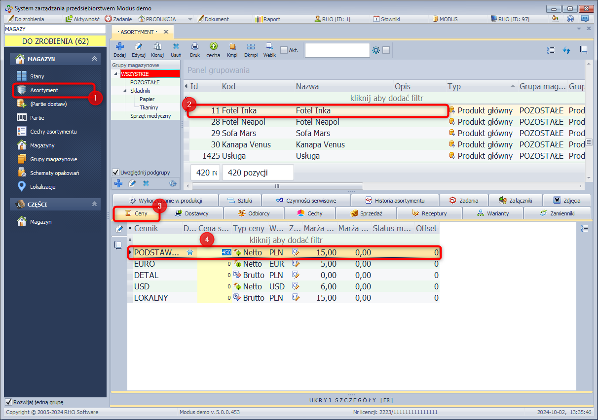  Określanie ceny sprzedaży asortymentu (I sposób) 