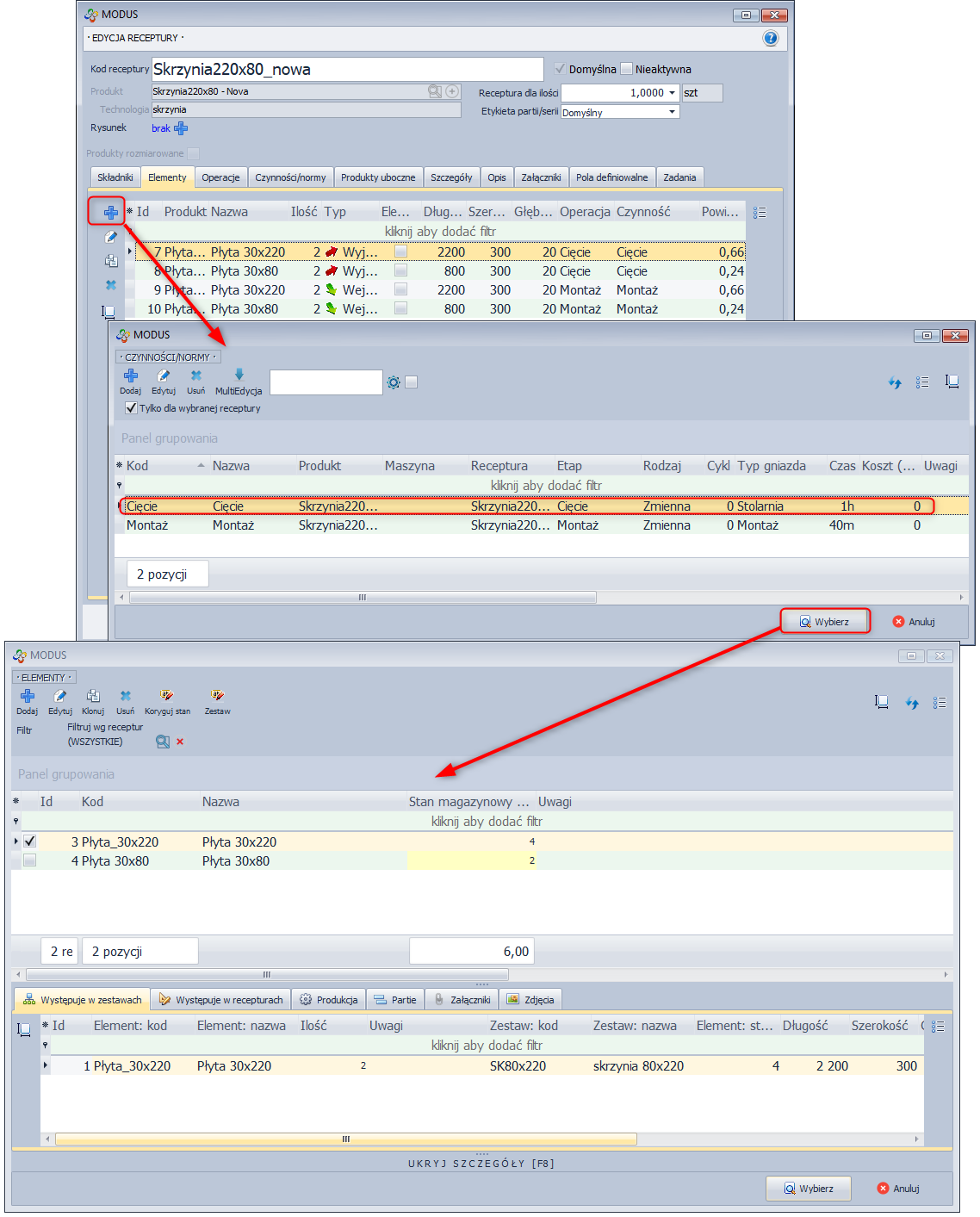  Zakładka elementy w recepturze