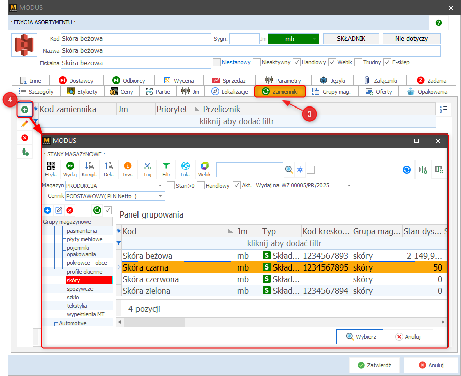 Wskazanie asortymentu który ma być zamiennikiem