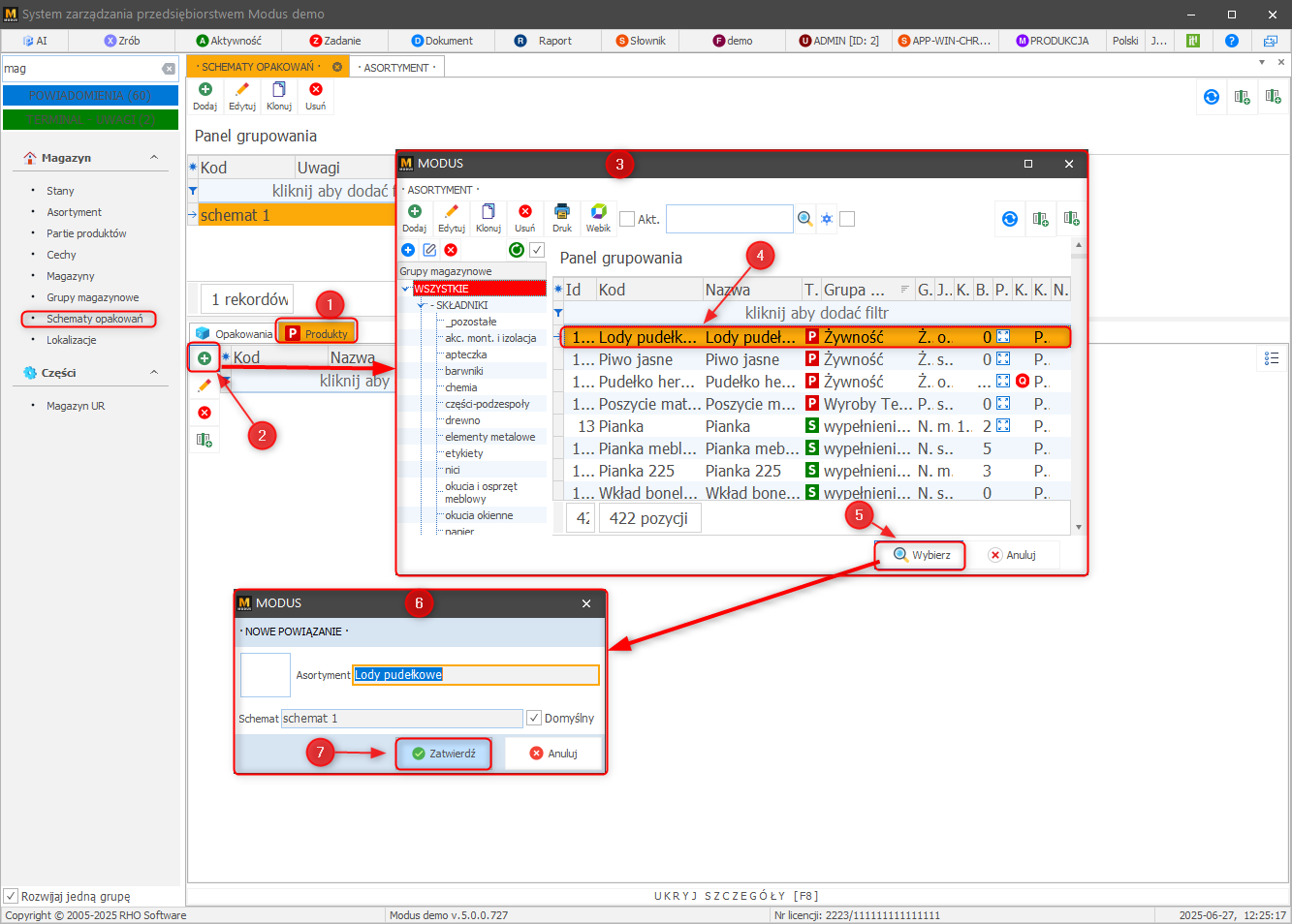 Dodawanie produktów do schematu