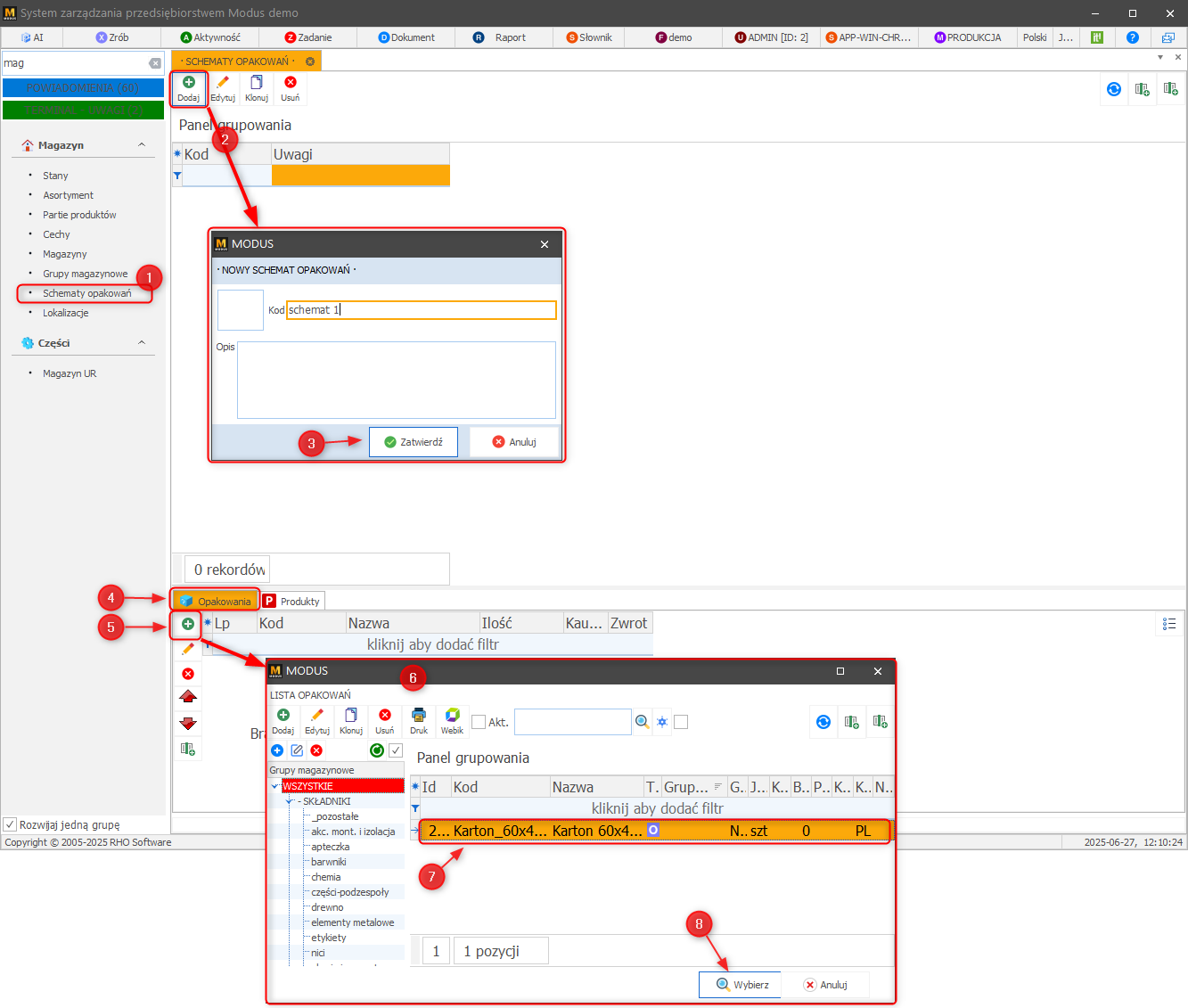 Dodawanie nowego schematu opakowań
