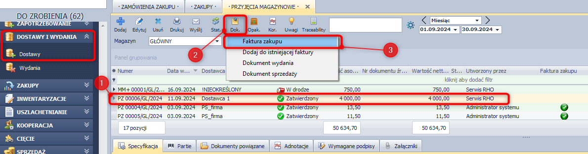 Generowanie faktury zakupu