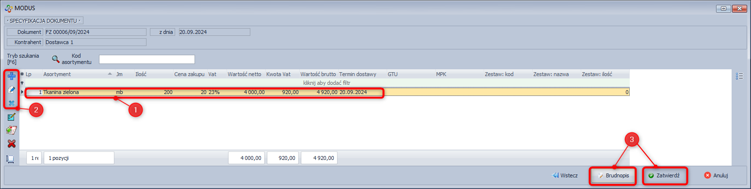 Wybór zakupionego asortymentu