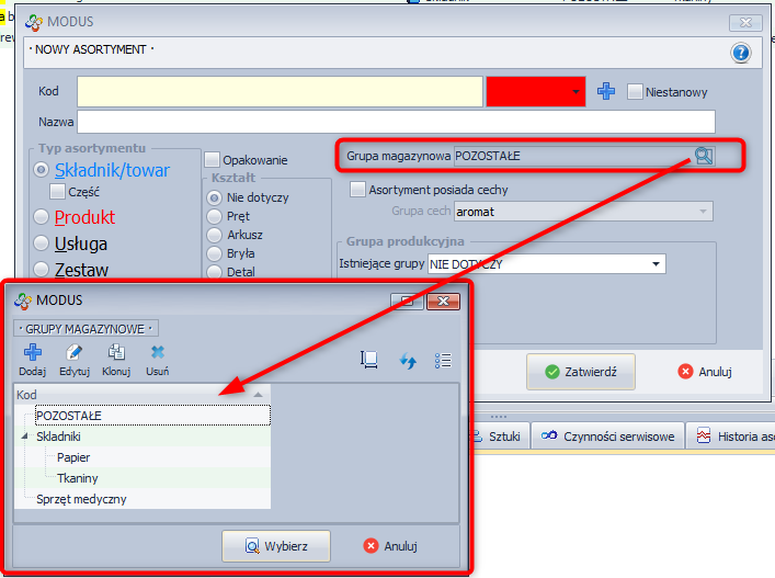 Przydzielenie do grupy magazynowej