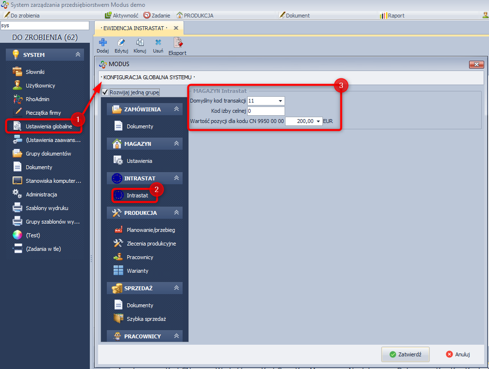 Konfiguracja Intrastatu