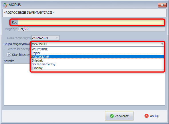Inwentaryzacja - rozpoczęcie