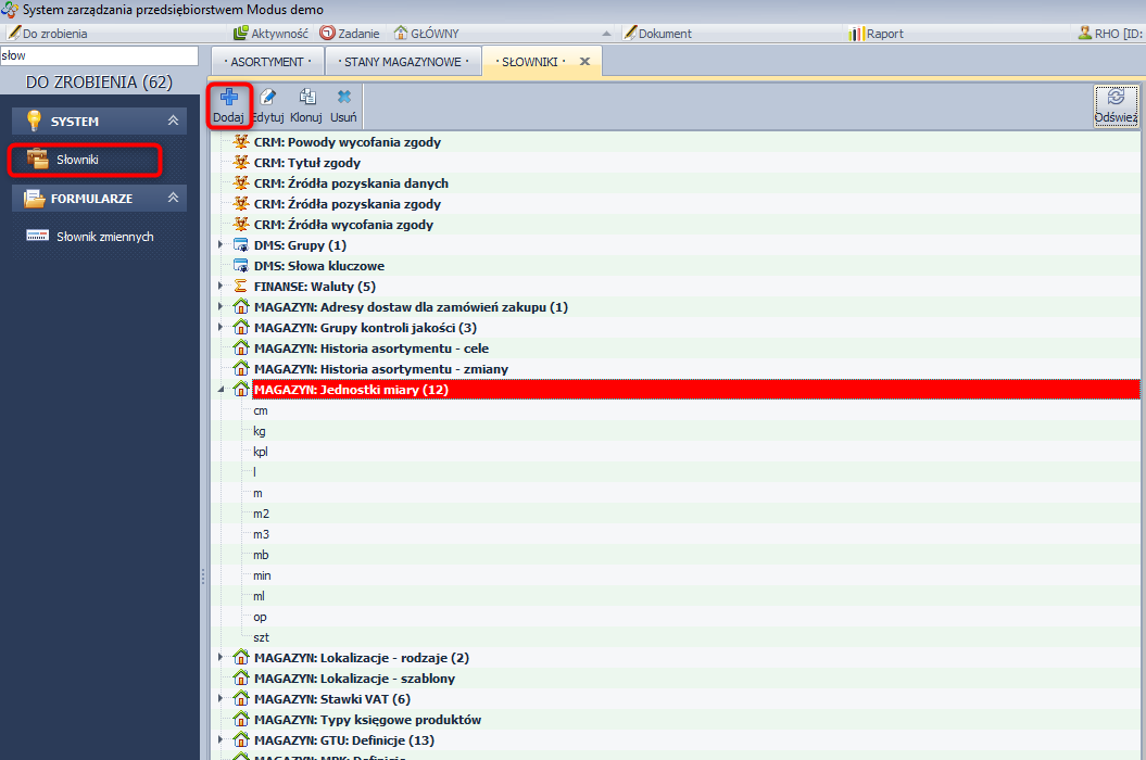 Dodawanie własnej jednostki miary