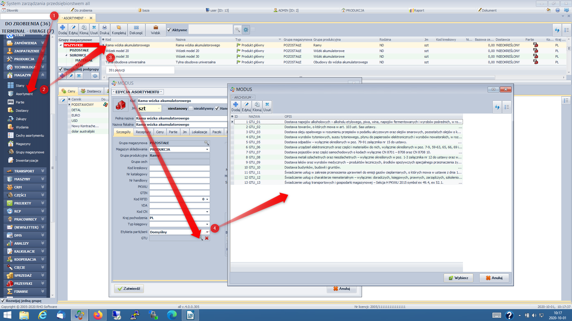 Ekran: Dodanie Grupy towarów i usług (GTU) 