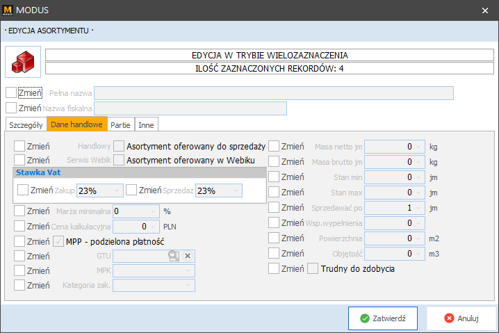 Edycja w trybie wielozaznaczenia 2/ Handlowe
