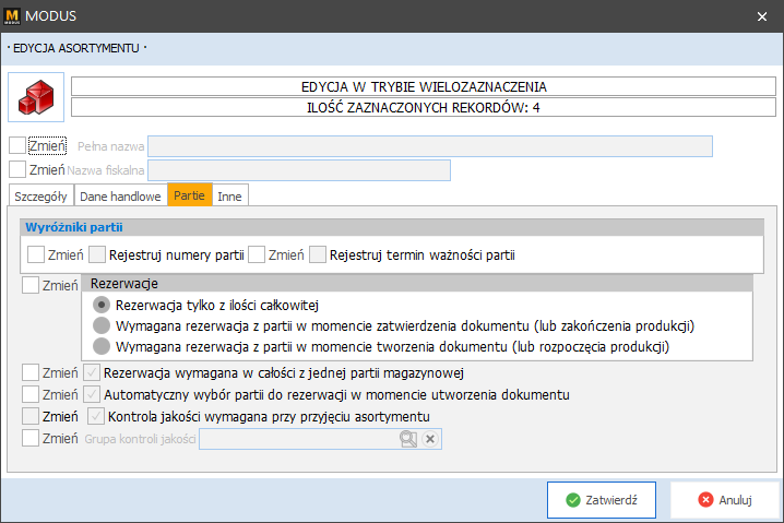  Edycja w trybie wielozaznaczenia 3/ Partie