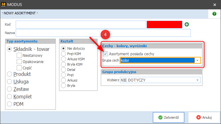 Tworzenie asortymentu z cechami