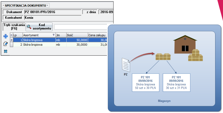 Ekran: Partia magazynowa 