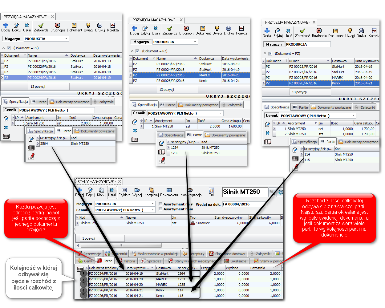 Ekran: Powstawanie partii magazynowych 